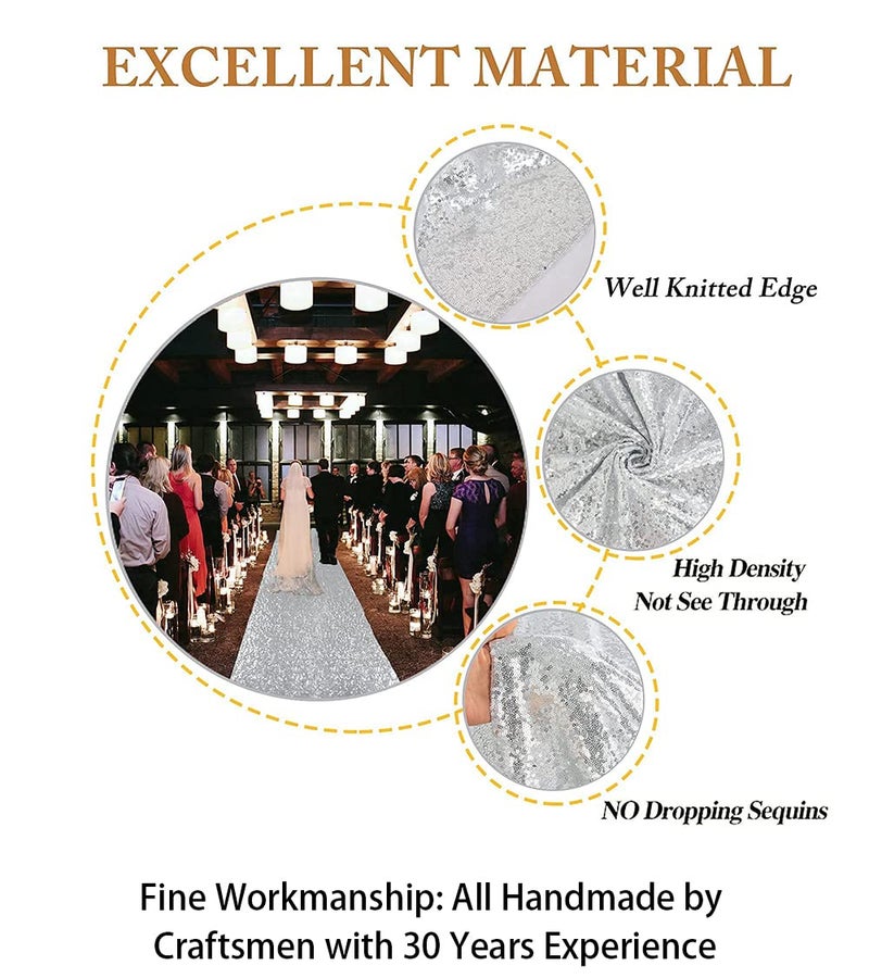 ShiDianYi Wedding Carpet Aisle Runner Silver 15FTX3FT Sequin-Aisle-Runner Bridal Walkway Glitter Rug Hallway Aisle Runners for Weddings Indoor Outdoor Floor Runner for Party - Image 3